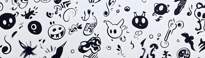 Abstract Black and White Hand-Drawn Shapes on a White Background