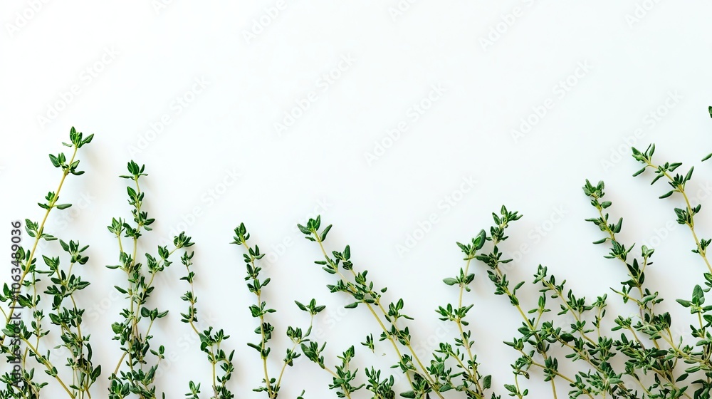 Poster thyme leaves displayed against a white background create a clear focus on the fresh thyme. this comp