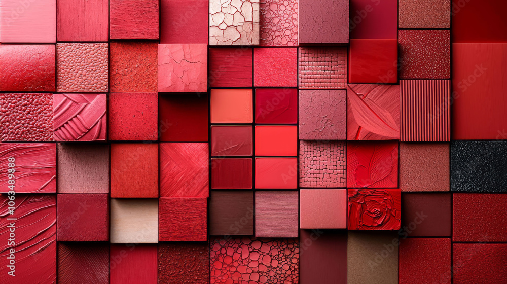 Poster a colorful pattern of squares with a red background