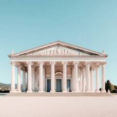 Obraz premium A neoclassical building with columns and a pediment under a clear blue sky.