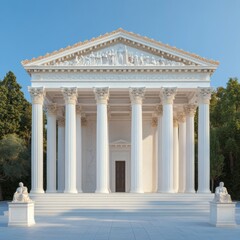 Naklejka premium A classical temple with columns and sculptures, symbolizing ancient architecture.