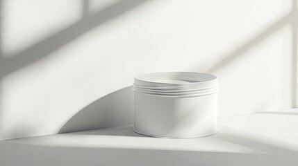 Container of white paint prepared for application, ideal for various creative projects. The white paint container offers versatility and a clean aesthetic for artistic endeavors.