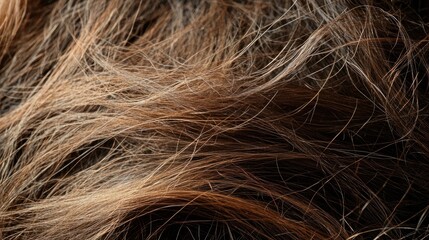 Lifeless and dull hair with visible split ends symbolizes damage, dryness, and a lack of vitality. This image of hair emphasizes its need for care and revitalization, with space for text.
