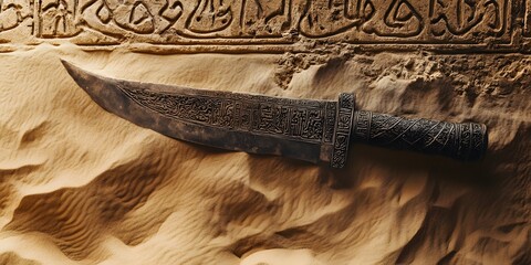 ancient knife with sand background 