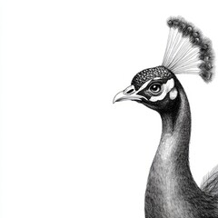 Fototapeta premium A detailed illustration of a peacock's head in monochrome.