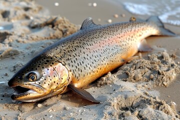 Obraz premium Stunning fresh whole rainbow trout displayed on a white background in close up view