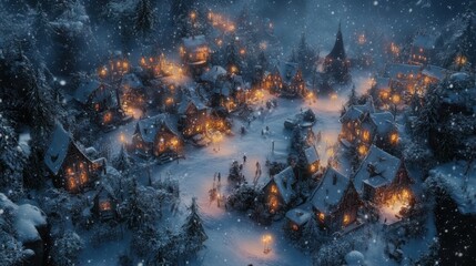 Fototapeta premium A mesmerizing high-angle view of a picturesque village in winter,