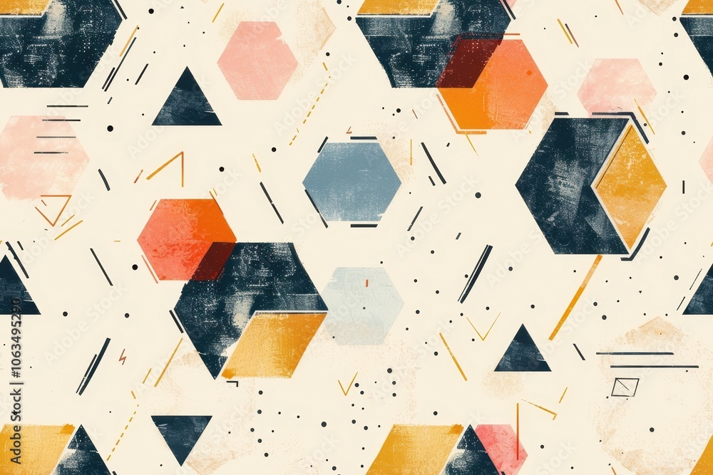 Poster abstract minimal seamless pattern with colorful elements