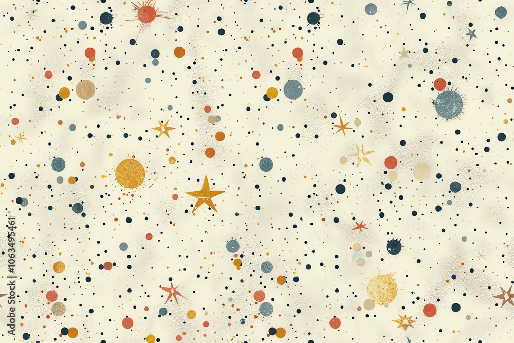 Poster seamless pattern of stars and circles on light background