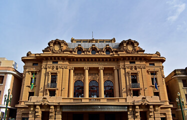 Facade of the Pedro II Theater in Ribeirao Preto, Sao Paulo, Brazil