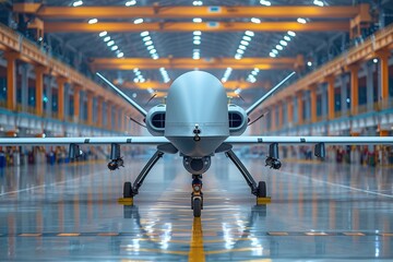 Engineers collaborating on military drone development for combat operations and warfare applications