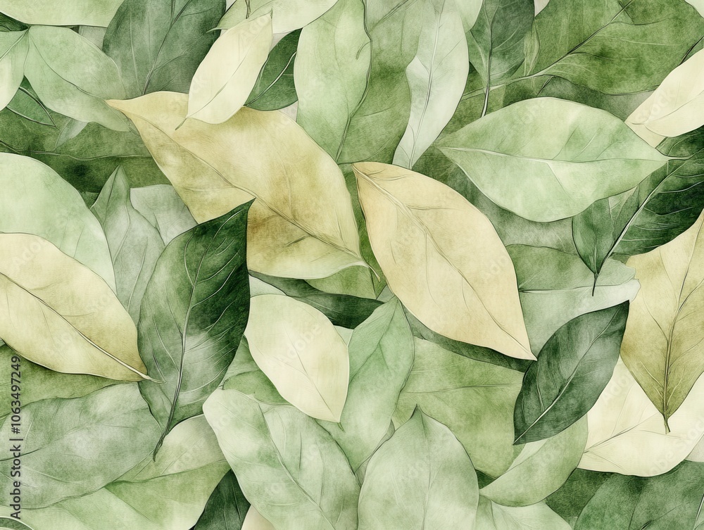 Poster soft botanical textures with overlapping leaves