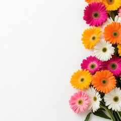 Vibrant collection of colorful flowers arranged on a white background, perfect for spring and floral themes.
