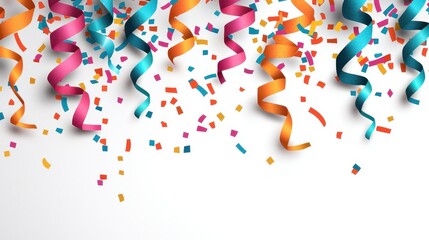 Naklejka premium Colorful confetti and ribbons for festive celebrations on white background.