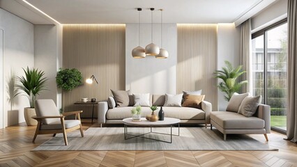 Modern minimalist living room with neutral tones