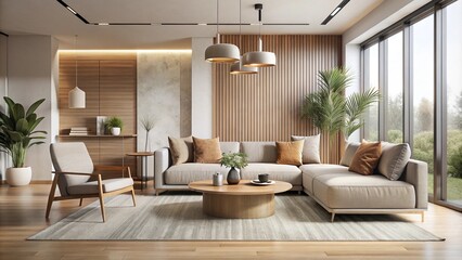Obraz premium Modern minimalist living room with neutral tones