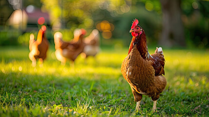 Free-Range Chickens on Rural Farm