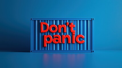A vibrant blue background features a red 3D text saying "Don't panic," emphasizing a light-hearted, reassuring message.