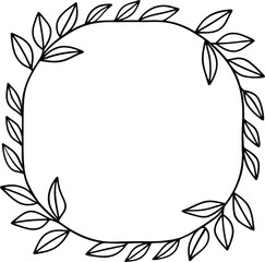 lineart minimalist floral hand drawn frame with leaf and simple floral border