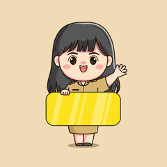 cute female teacher character with a board