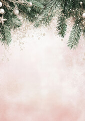 Elegant backdrop in soft pastel colors with evergreen branches and snowflakes, perfect for holiday themed designs and celebrations