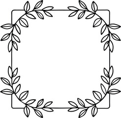 lineart minimalist floral hand drawn frame with leaf and simple floral border