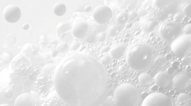 texture of white soap foam bubbles creating a soft, luxurious feel, ideal for skincare and beauty products, presented on a clean, bright background for an elegant aesthetic