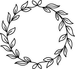 lineart minimalist floral hand drawn frame with leaf and simple floral border