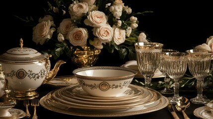 Fototapeta premium Elegant Table Setting with Floral Arrangement