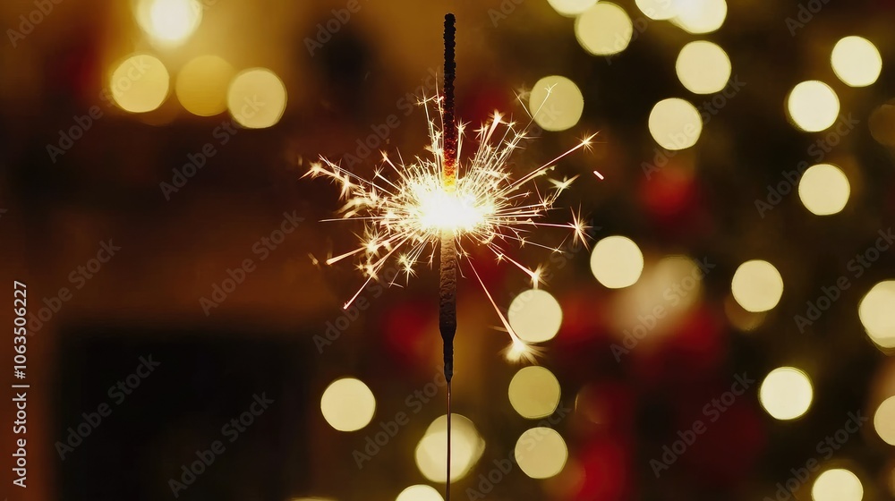 Poster sparkler on a festive background with bokeh lights