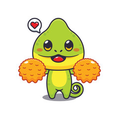 Cheerleader chameleon cartoon vector illustration