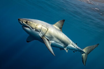 Fototapeta premium Great white sharks are one of the largest predatory fish in the world, underwater