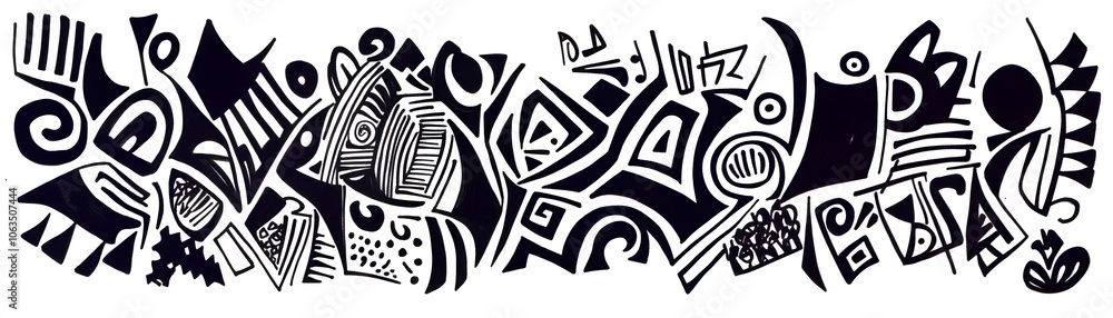 Aufkleber abstract black and white hand-drawn design with geometric shapes and patterns