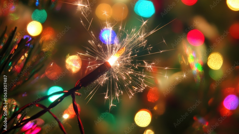 Poster magical sparkler with colorful bokeh background