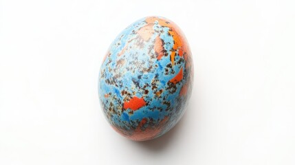 top view of a single vibrant macaw egg, resting softly against a pure white background, emphasizing the delicate beauty and uniqueness of this exotic bird species