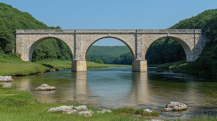 Fototapeta premium Historic Stone Arch Bridge Over River Scenic Landscape Nature Travel Architecture Summer