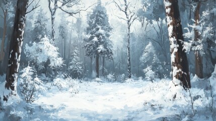A realistic depiction of snow-covered trees standing tall in