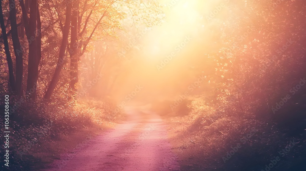 Poster a glowing forest path symbolizing the journey into a new chapter of beginnings
