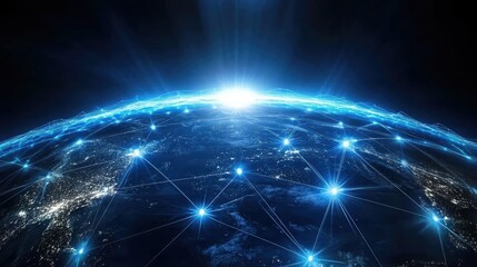 Obraz premium Dynamic Global Network Visualization at Dawn