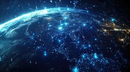 Obraz premium Global Network Connections Over Earth at Night