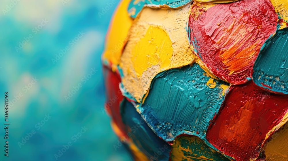Poster vibrant abstract texture with knots and spots adorns the surface of a ball, creating a visually stri