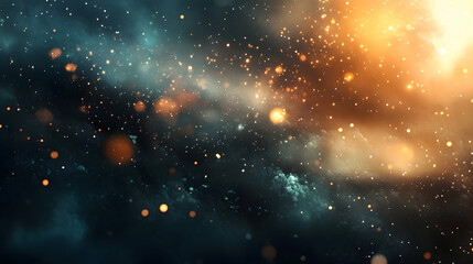 Obraz premium Abstract Cosmic Background with Glowing Lights and Nebula, galaxy, space, universe, stars, golden