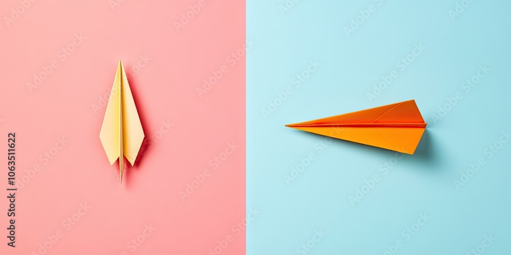 Poster a flat color background features a stub alongside a paper airplane, creating a striking visual contr