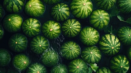 Fototapeta premium Fresh water texture with watermelons creates a vibrant background suitable for letter-size images. Top view of watermelons adds depth and style, perfect for creative projects.