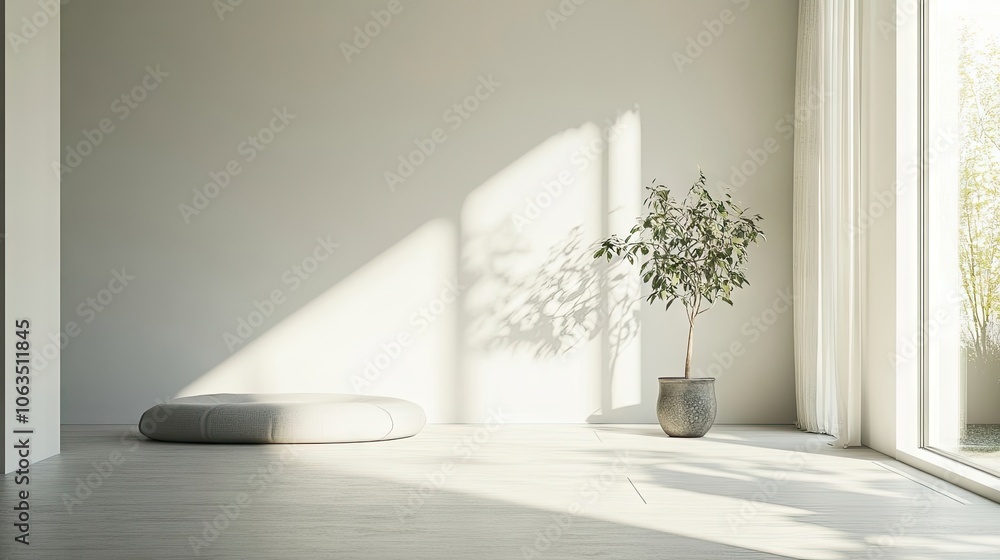 Aufkleber minimalistic meditation space infused with natural light, creating a serene atmosphere perfect for r