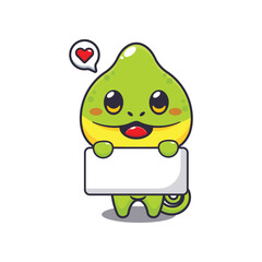 Chameleon holding greeting banner cartoon vector illustration