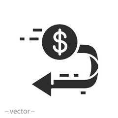 return money, cashback icon, cash back rebate, refund cost buy, financial guarantee, flat vector illustration