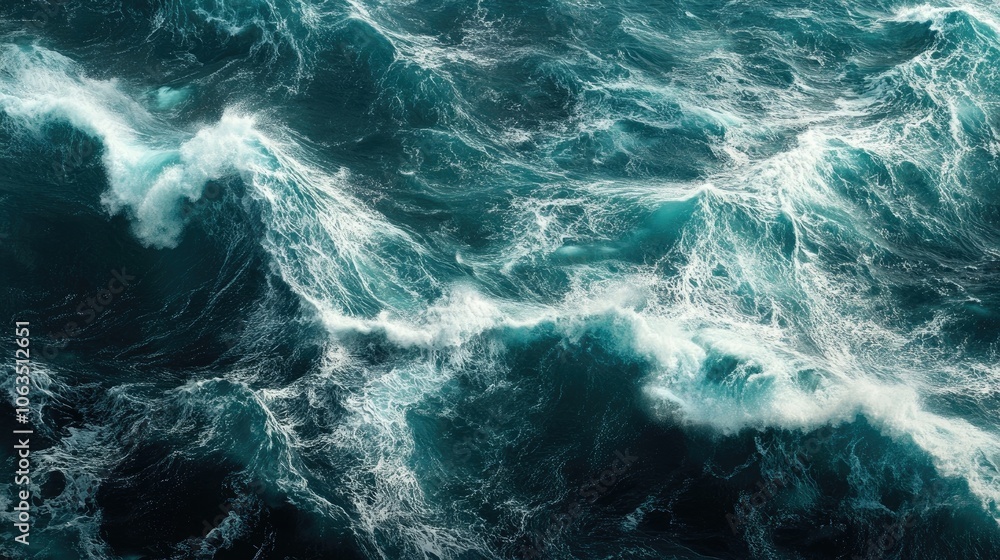 Poster aerial view of a churning ocean captures the dynamic movement of water, illustrating the powerful en
