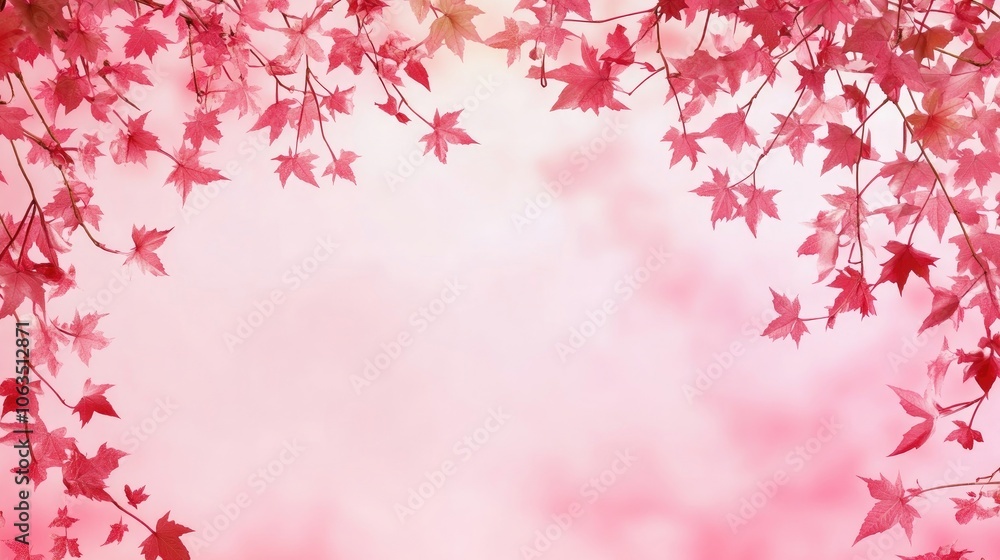 Aufkleber horizontal composition of pink backdrop adorned with vibrant maple leaves, creating a visually appea