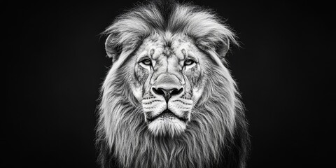 A striking portrait of a regal lion with a stunning white mane captures the essence of majesty and power. This majestic lion showcases its impressive features beautifully.